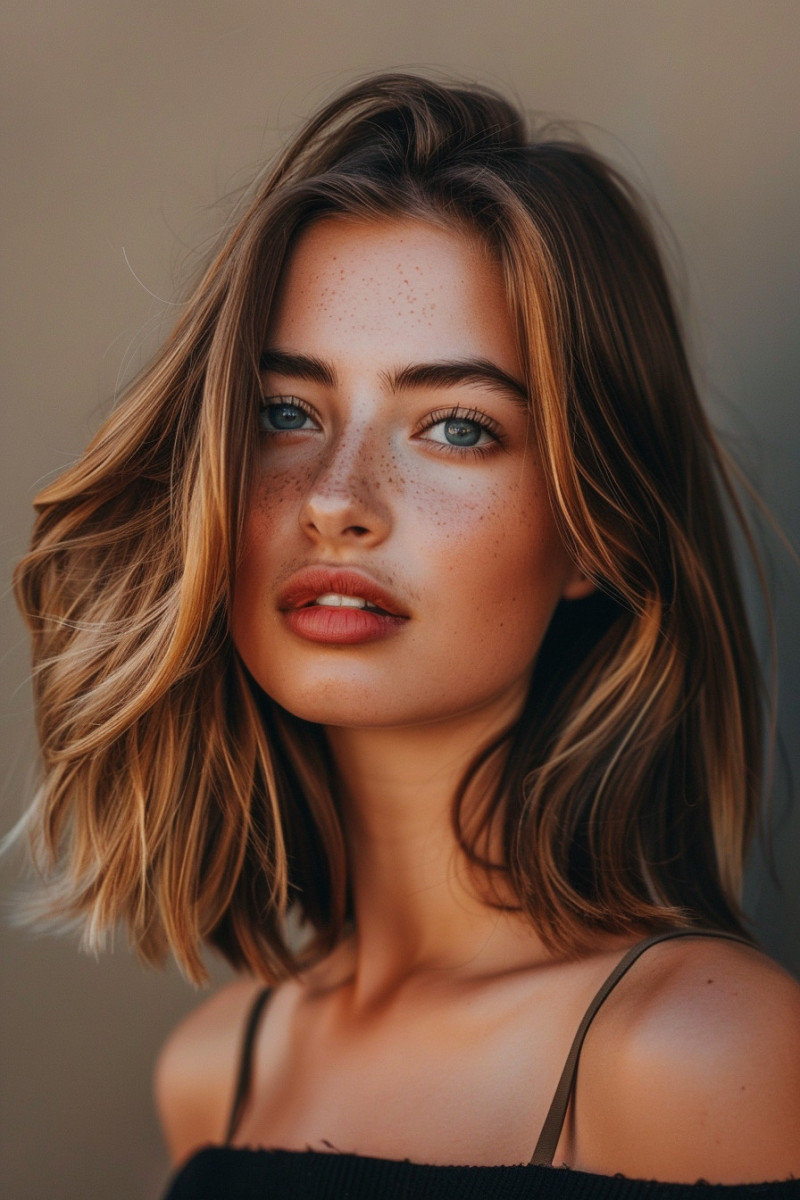 Blunt cut for thick hair! Effortless & chic. Sun-kissed highlights add shine!