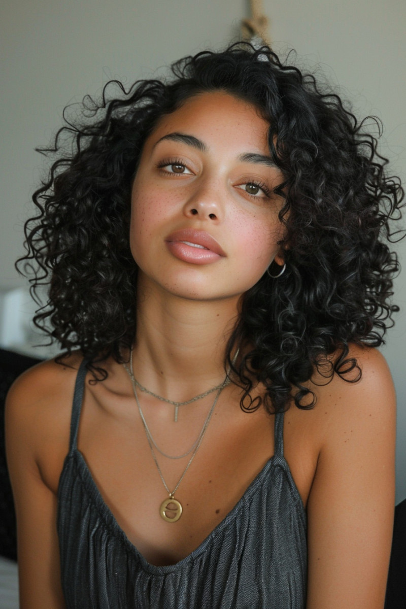 Celebrate your curls with a shoulder-length cut for manageable style. #CurlyHair #HairGoals #NaturalBeauty