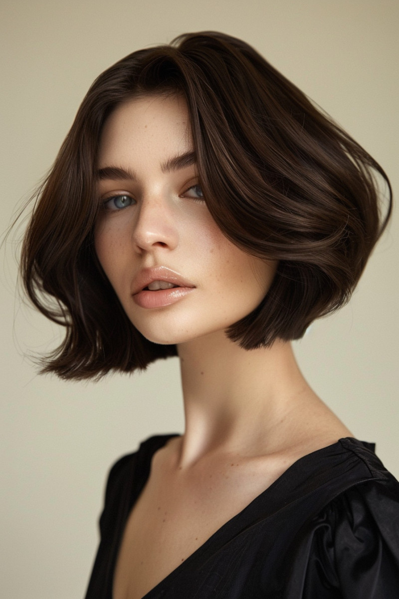 Chic & sophisticated bob for thick hair in rich espresso brown.