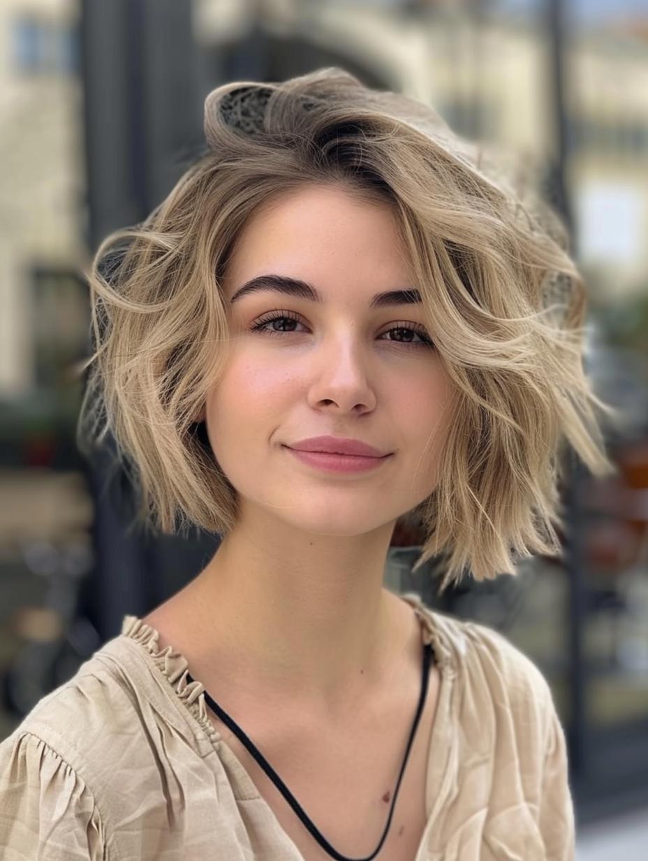 Chic waves - Textured medium bob for a charming and stylish appearance