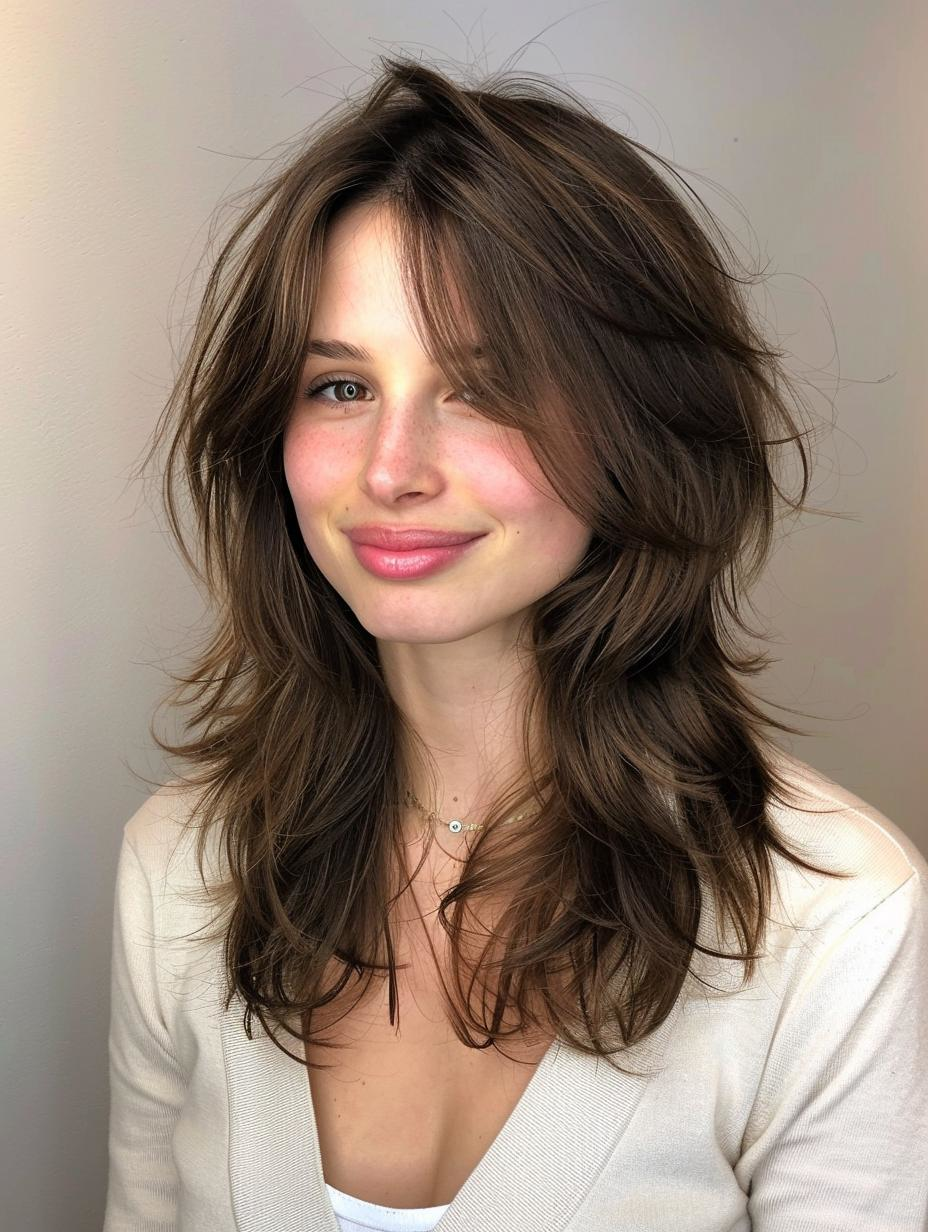 Classic cut with flowing layers & subtle highlights. #shaghaircut #brunettehair #timeless