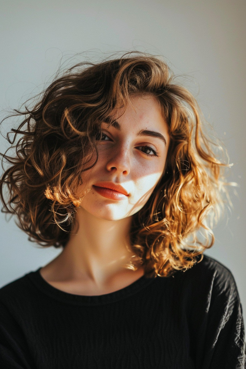 Embrace your curls with a chic shoulder-length cut for effortless style. #CurlyHair #ShoulderLength #HairGoals