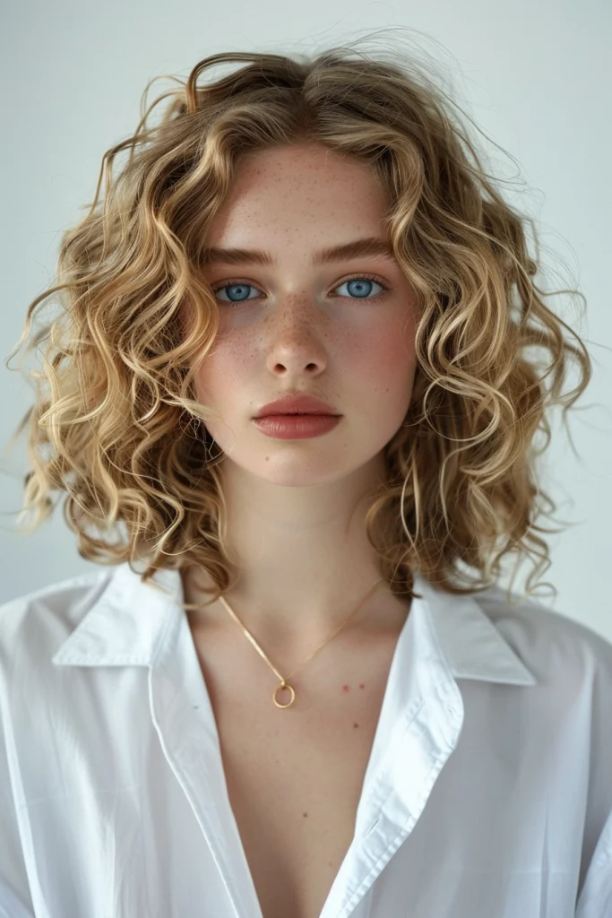 Embrace your natural beauty with shoulder-length curly cuts. #CurlyHair #HairGoals #StylishLook