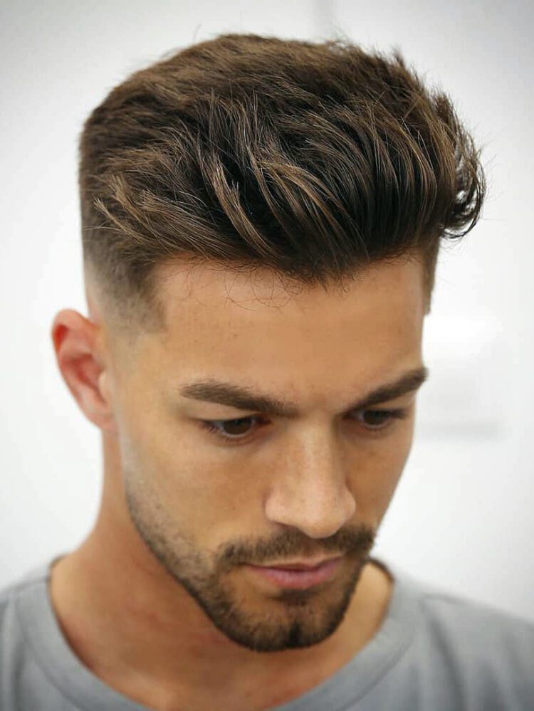 Neat Pushed Back Quiff with Faded Sides