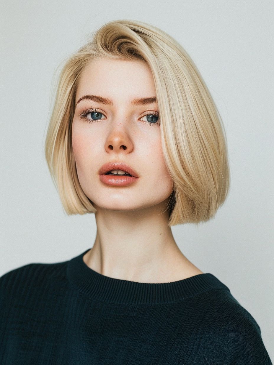 Sharp cut & icy blonde for a head-turning, trendy look