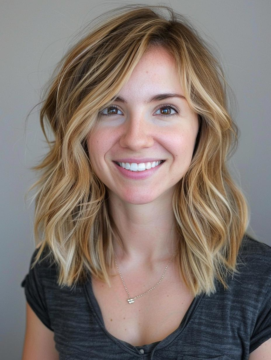 Sun-kissed blonde shag with effortless waves for a youthful look. #shaghaircut #blondehair #beachwaves