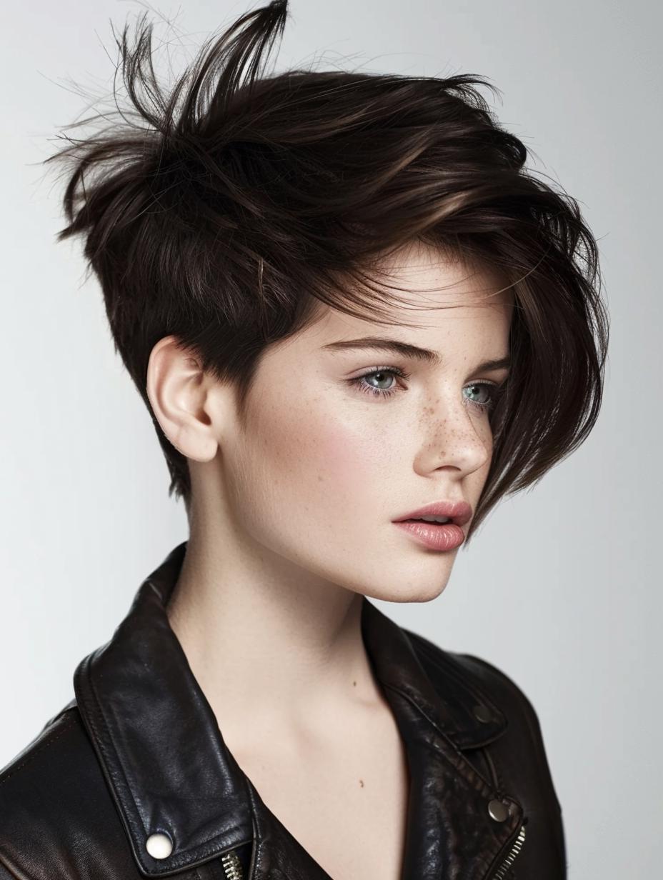 Textured layers & dark chocolate hair for a cool, carefree vibe.