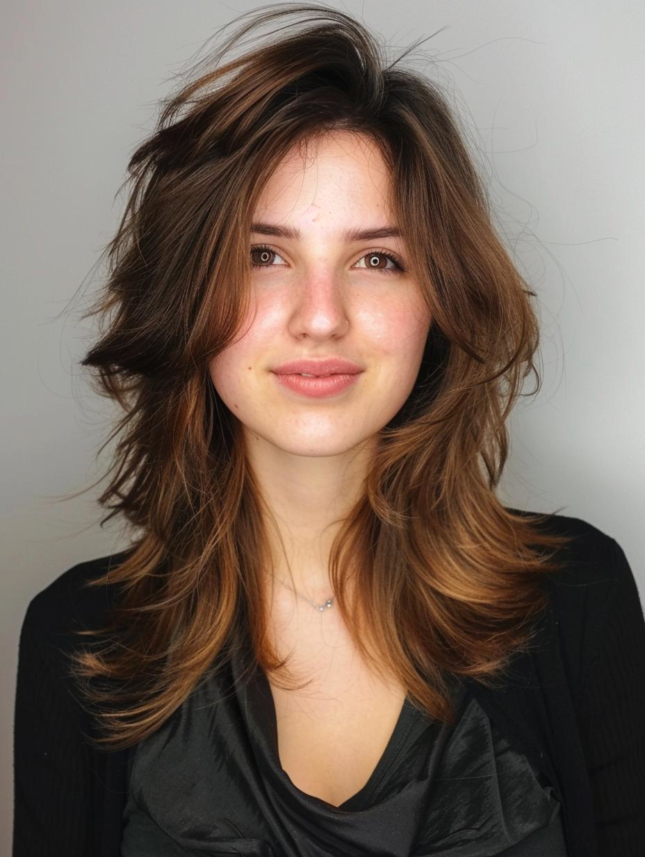 Tousled waves & rich brown for a relaxed, natural look. #shaghaircut #brunettehair #beachwaves