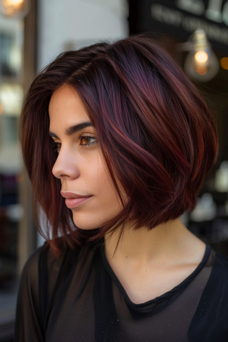 Uneven length with red undertones adds warmth and depth!