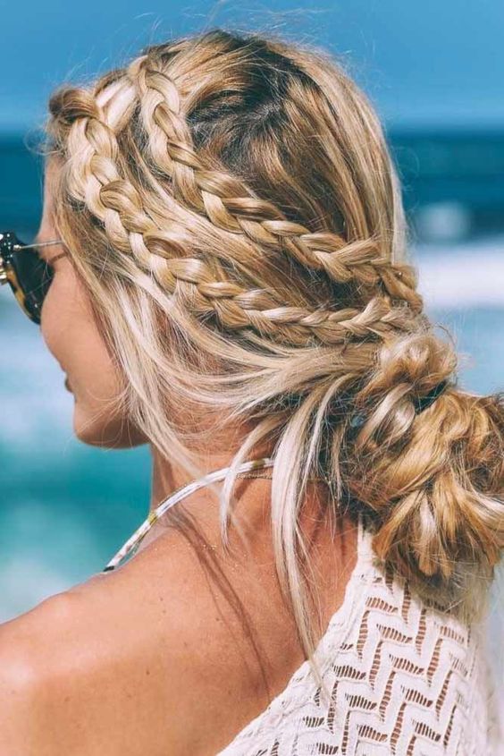 double braid and a low bun