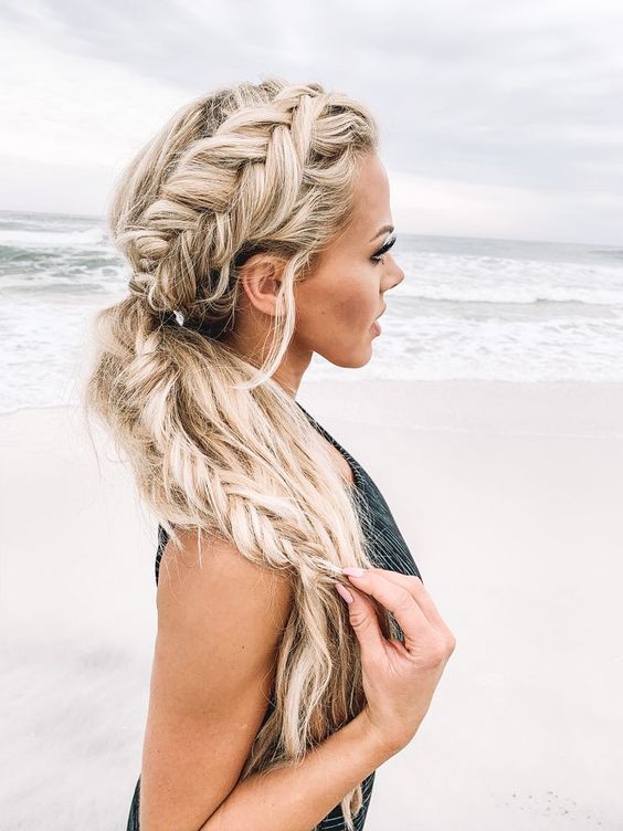 fishtail side braid and pony